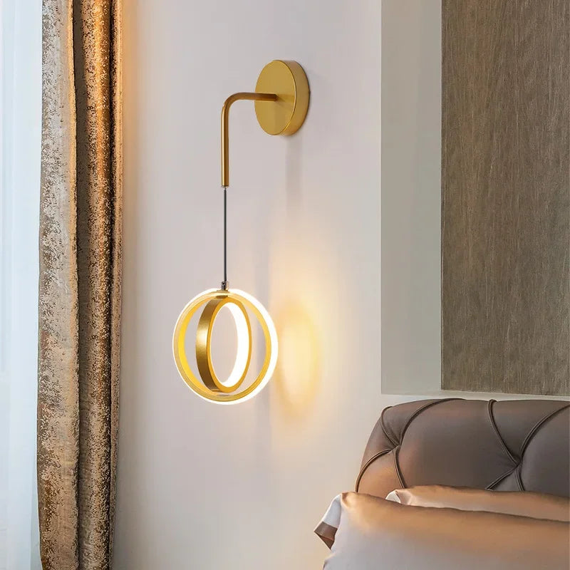 Modern LED Light Luxury Gold Ring Bedroom Bedside Lighting Nordic Living Room Simple Creative Aisle Corridor Sconce Decor Lamp