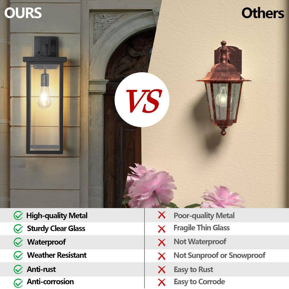 20 In. 2-Pack Black Motion Sensing Dusk to Dawn Outdoor Hardwired Wall Lantern Sconce Clear Glass with No Bulbs