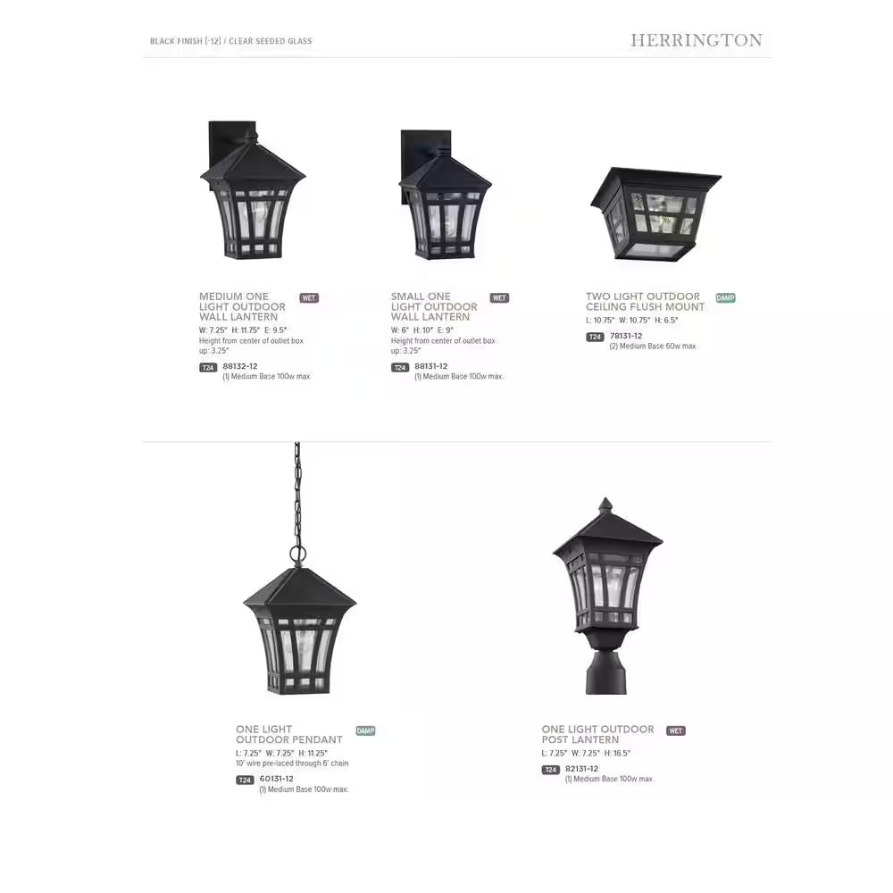 Herrington 1-Light Black Outdoor Wall Lantern Sconce