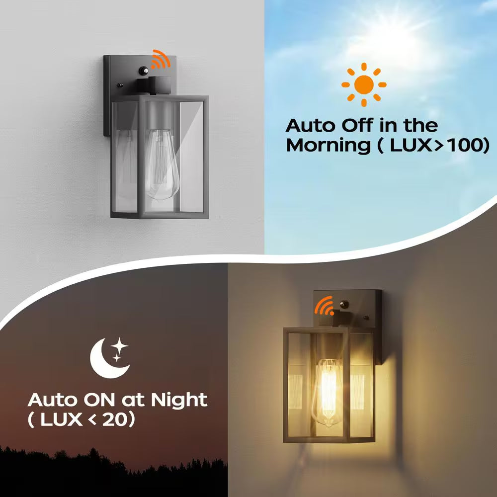 9.7'' Black Modern Outdoor Lighting Fixture, Waterproof Sensor Wall Sconce Lamp, Exterior Porch Light for Doorway Garage