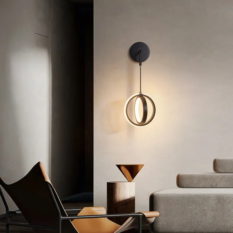 Modern LED Light Luxury Gold Ring Bedroom Bedside Lighting Nordic Living Room Simple Creative Aisle Corridor Sconce Decor Lamp