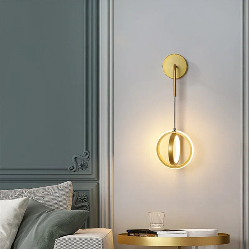 Modern LED Light Luxury Gold Ring Bedroom Bedside Lighting Nordic Living Room Simple Creative Aisle Corridor Sconce Decor Lamp