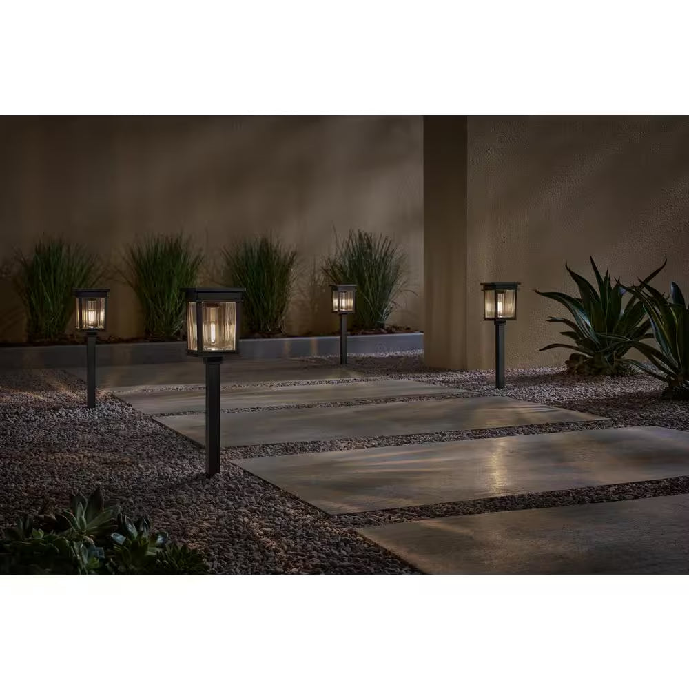 Lauder 20-40 Lumen Black LED Outdoor Solar Path Light with Glass Lens, Dual White and High-Low (4-Pack)