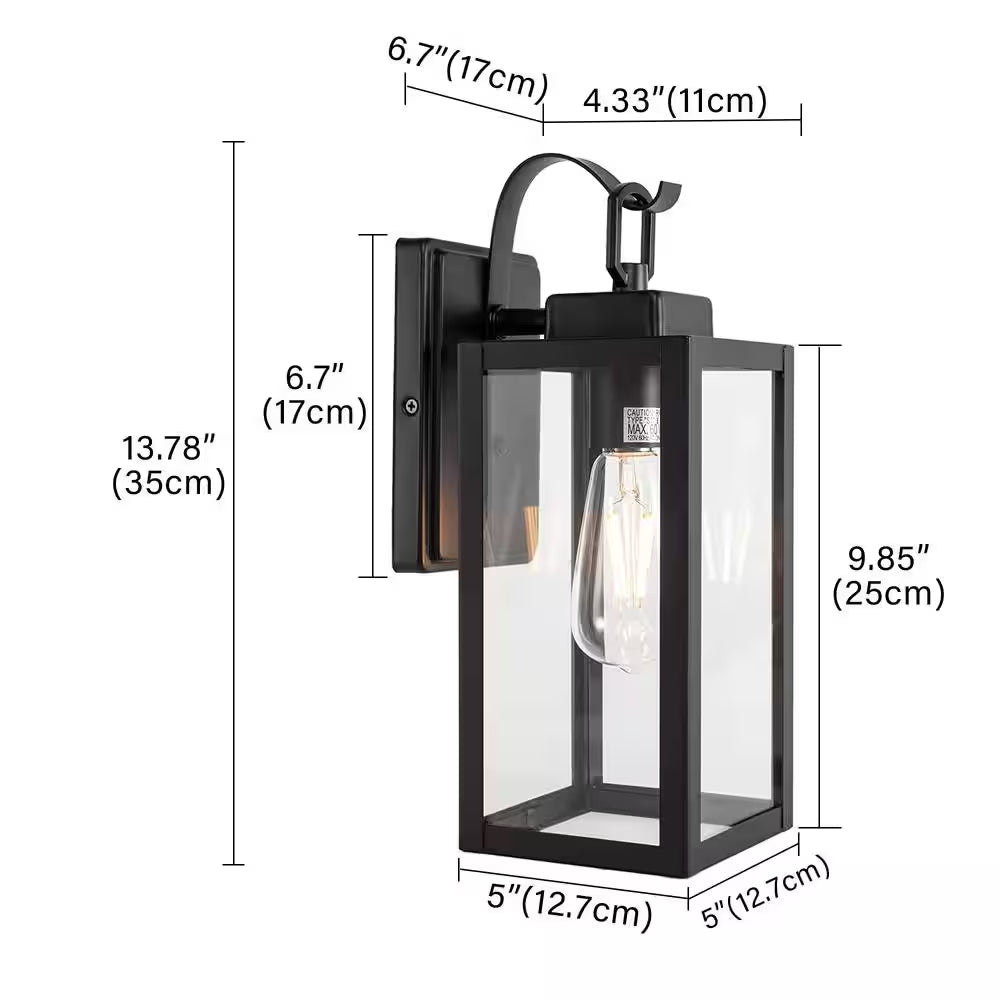 1-Light Matte Black Modern Hardwired Outdoor Wall Lantern Sconce (2-Pack)