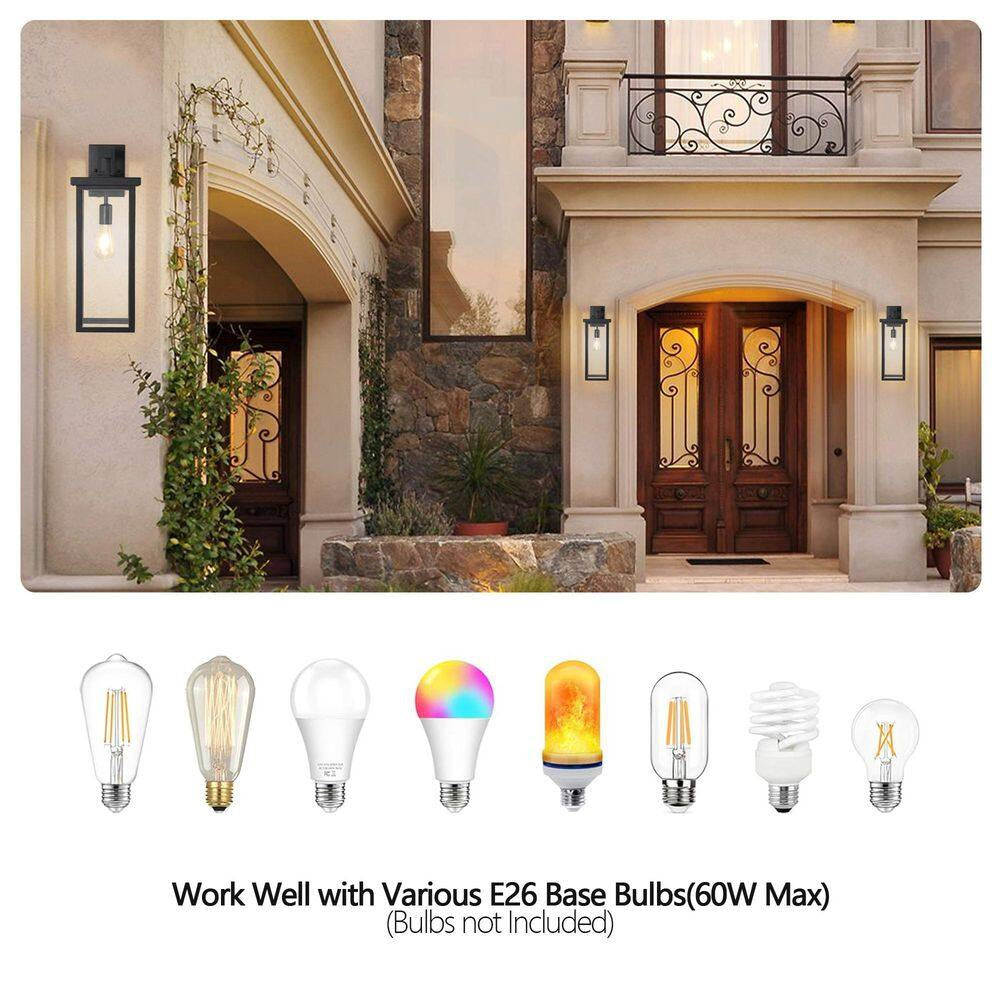 20 In. 2-Pack Black Motion Sensing Dusk to Dawn Outdoor Hardwired Wall Lantern Sconce Clear Glass with No Bulbs
