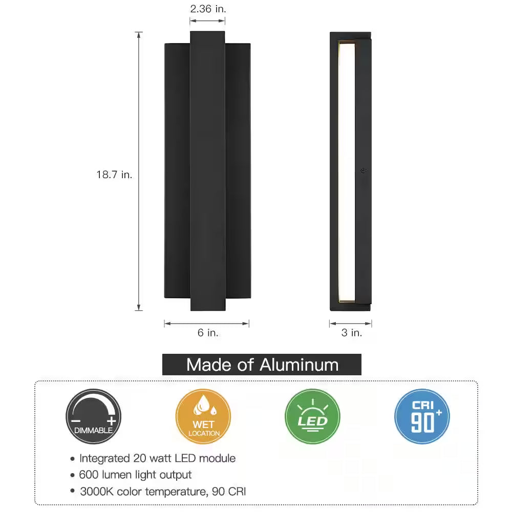 Reflect 18.7 In. Black Modern/Contemporary LED Outdoor Wall Light Lantern Sconce