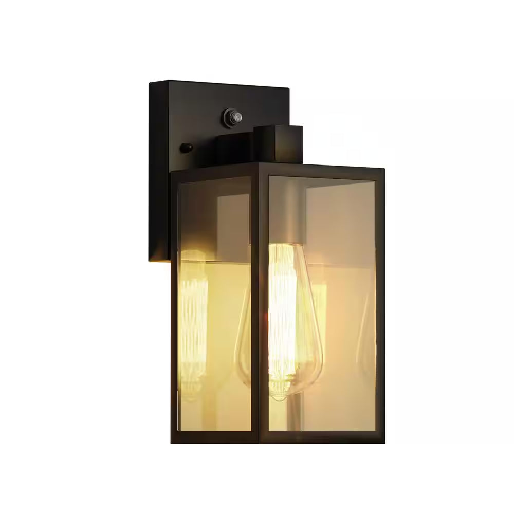 9.7'' Black Modern Outdoor Lighting Fixture, Waterproof Sensor Wall Sconce Lamp, Exterior Porch Light for Doorway Garage