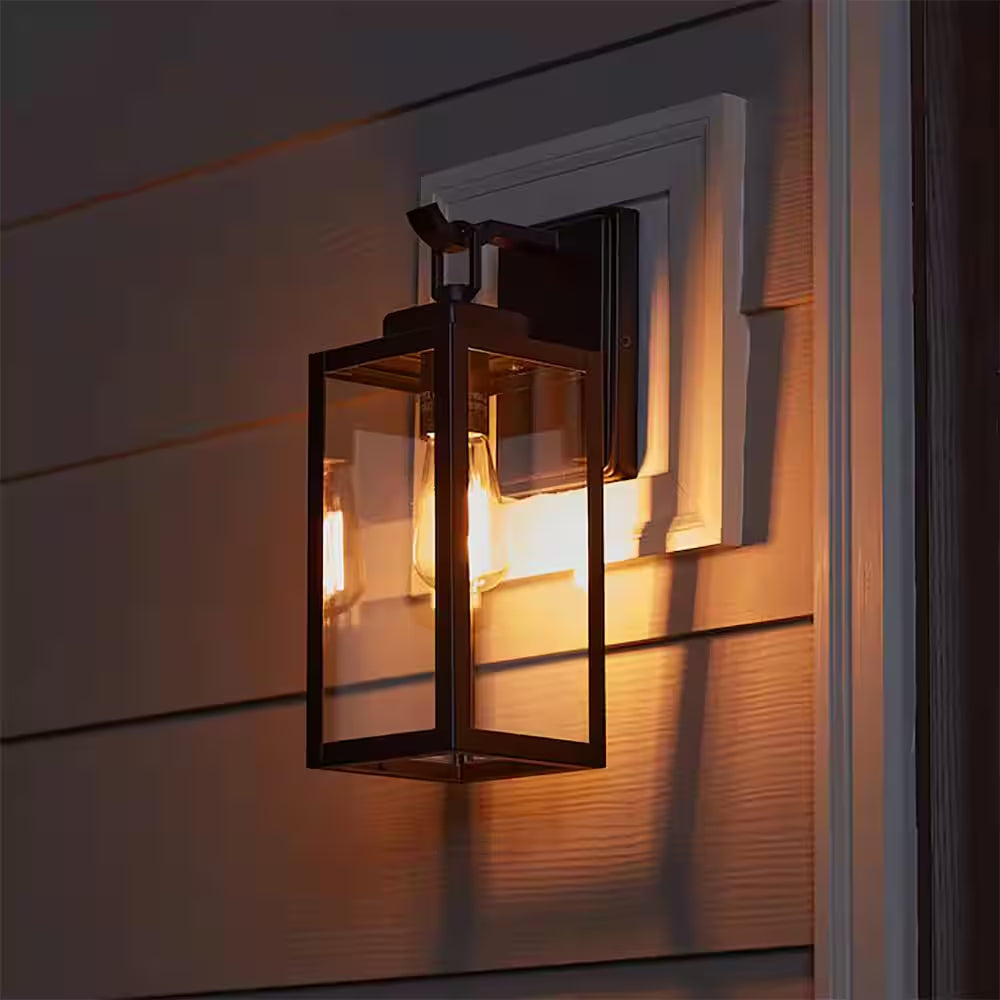 1-Light Matte Black Modern Hardwired Outdoor Wall Lantern Sconce (2-Pack)