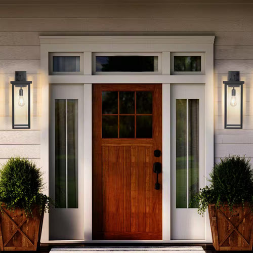 20 In. 2-Pack Black Motion Sensing Dusk to Dawn Outdoor Hardwired Wall Lantern Sconce Clear Glass with No Bulbs