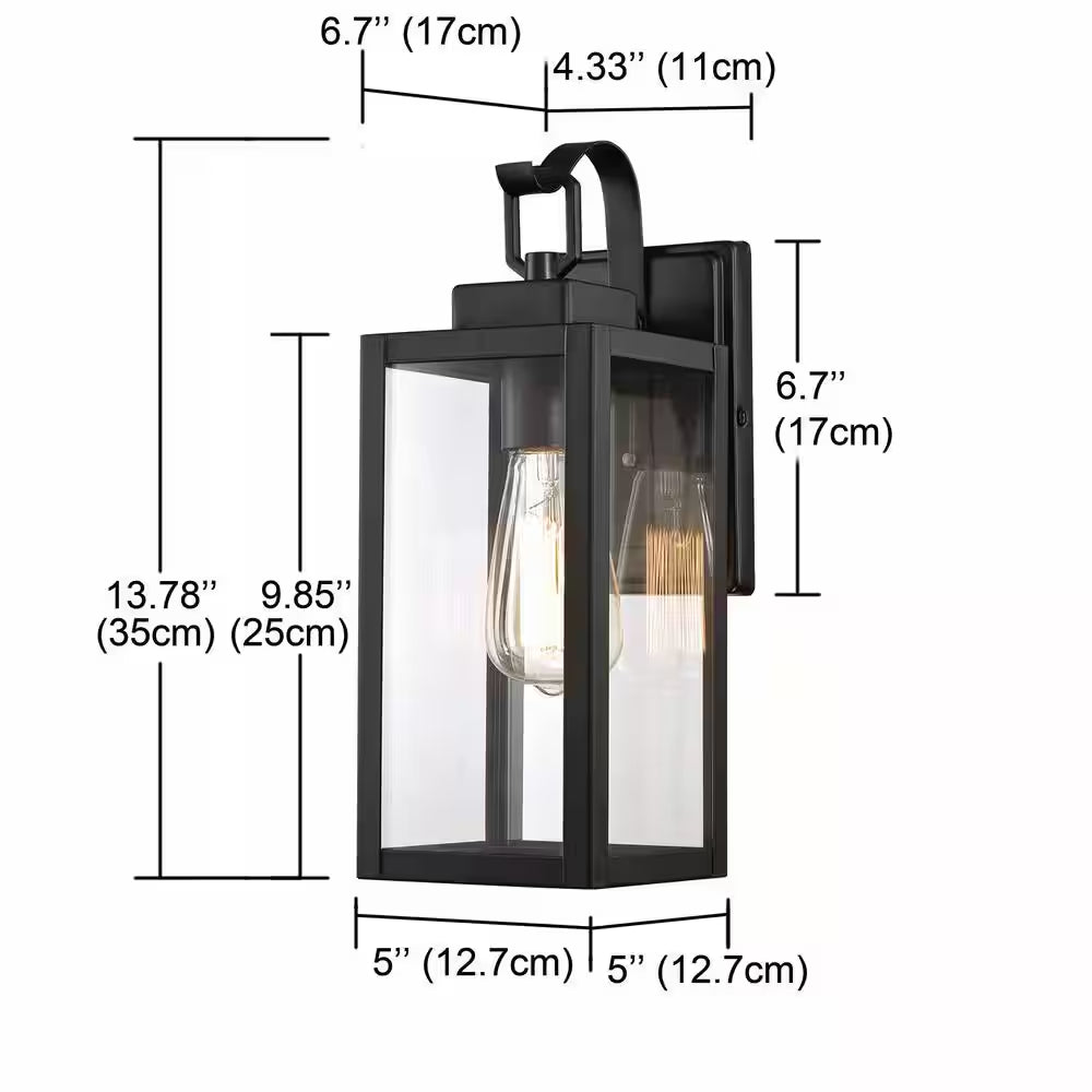1-Light Matte Black Outdoor Wall Lantern Sconce
